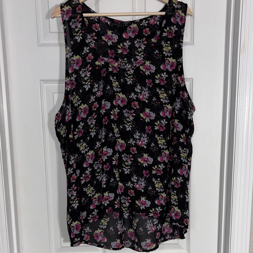 Torrid Sheer Hi Low Tank Top Black Floral Print Unlined Size 4X